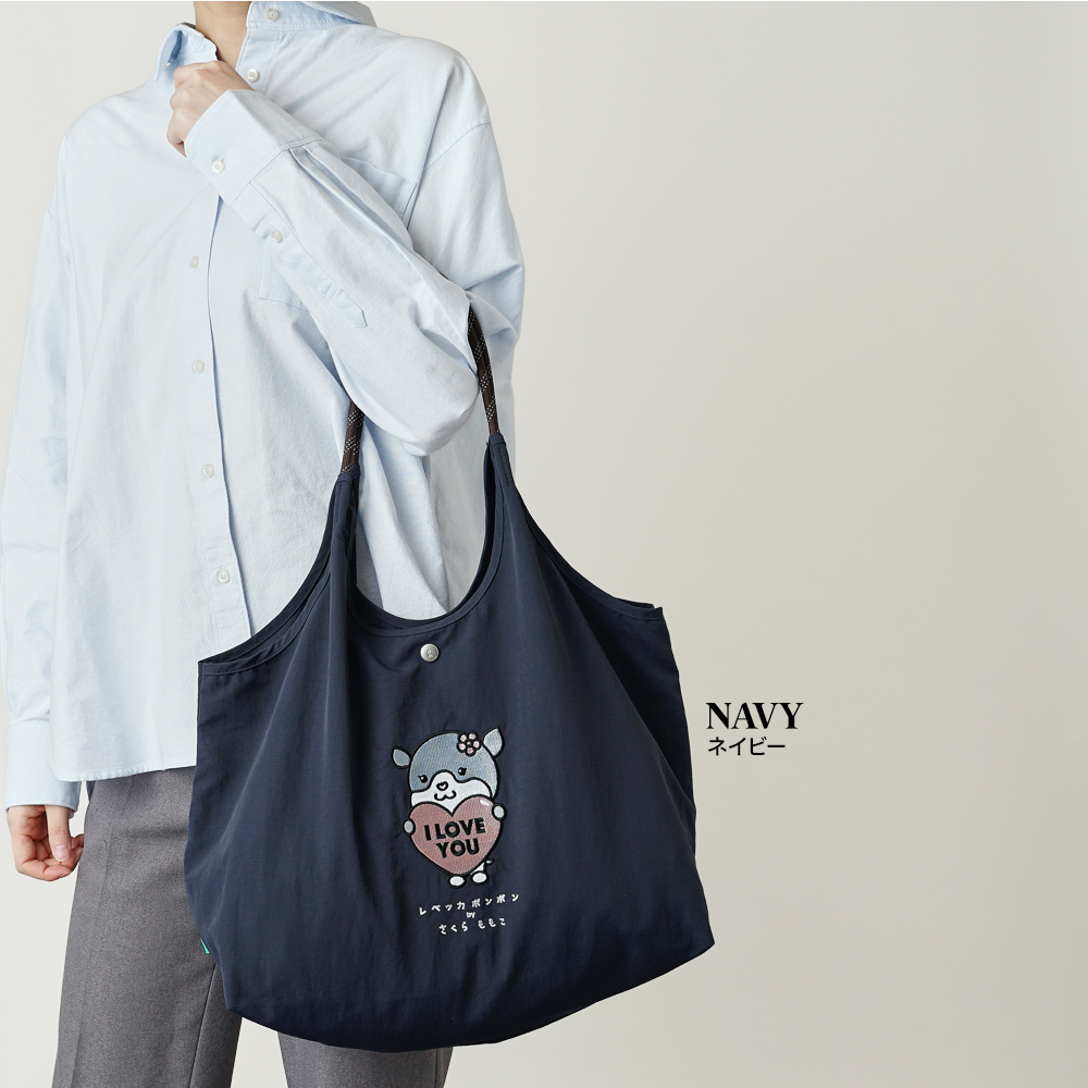 刺繍トートバッグ さくらももこ コラボ レベッカボンボン ちびまるこちゃん わんちゃん 犬 フレンチブルドッグトートバッグ エコバッグ 超軽量  軽い 撥水 たためる マザーズバッグ