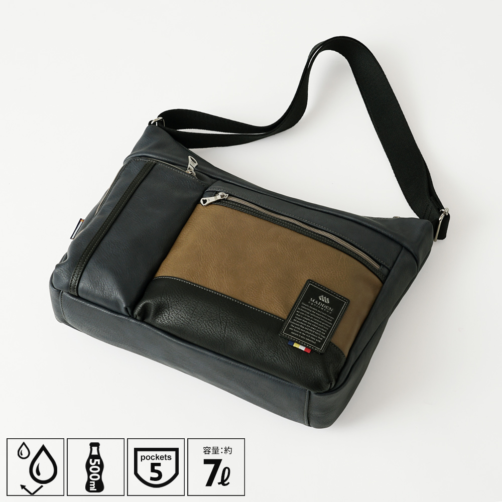 ショルダーバッグ メンズ 大きめ 大きい かっこいい メンズ スタイリッシュ メデンイクイップメント MADDEN フェイクレザー 大人 上品 洗練 ビアンキ bianchi