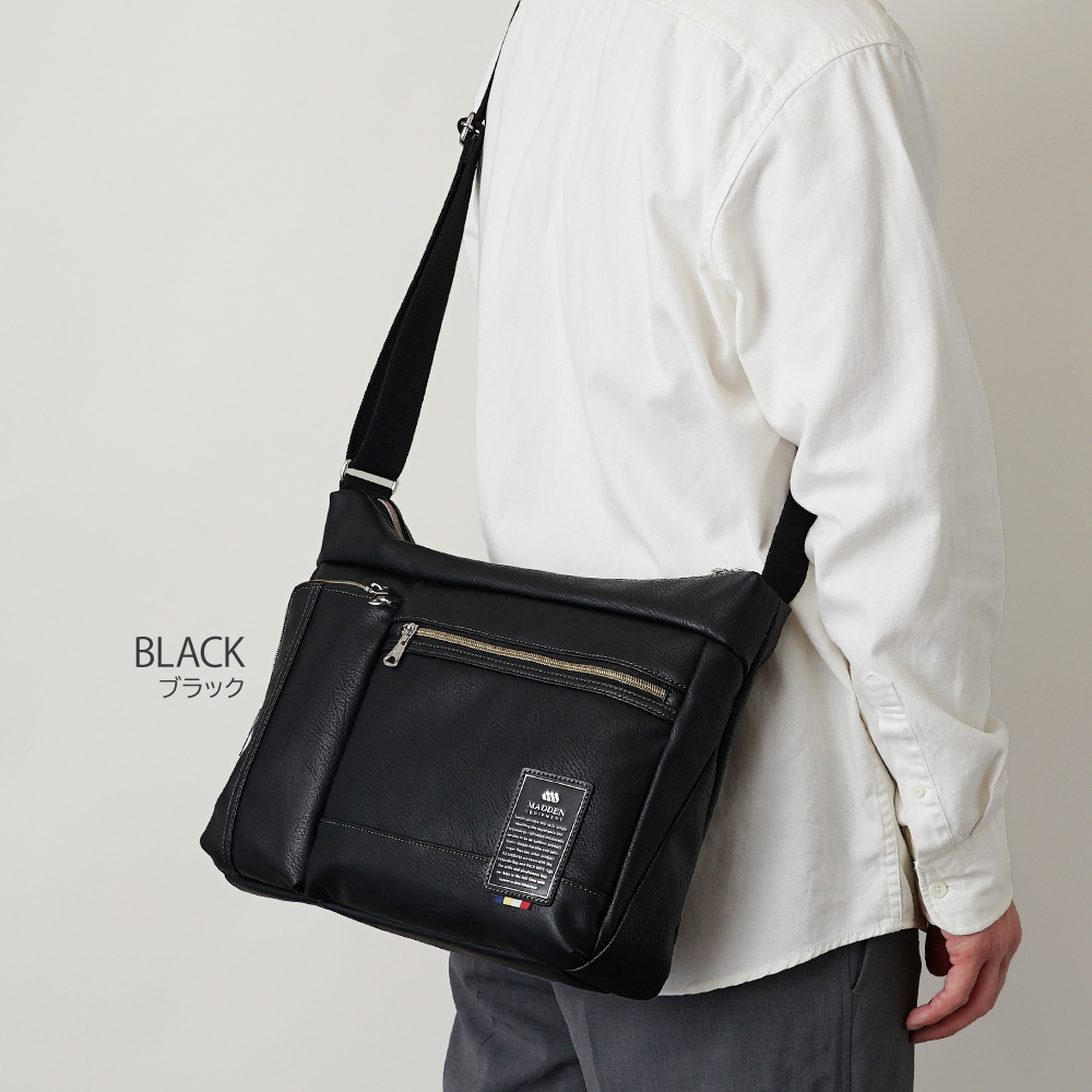 ショルダーバッグ メンズ 大きめ 大きい かっこいい メンズ スタイリッシュ メデンイクイップメント MADDEN フェイクレザー 大人 上品 洗練 ビアンキ bianchi