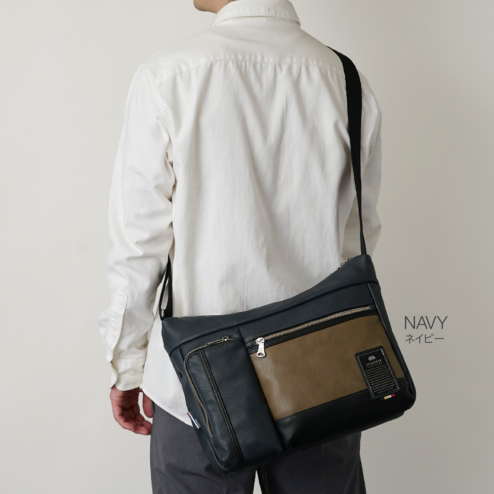 ショルダーバッグ メンズ 大きめ 大きい かっこいい メンズ スタイリッシュ メデンイクイップメント MADDEN フェイクレザー 大人 上品 洗練 ビアンキ bianchi