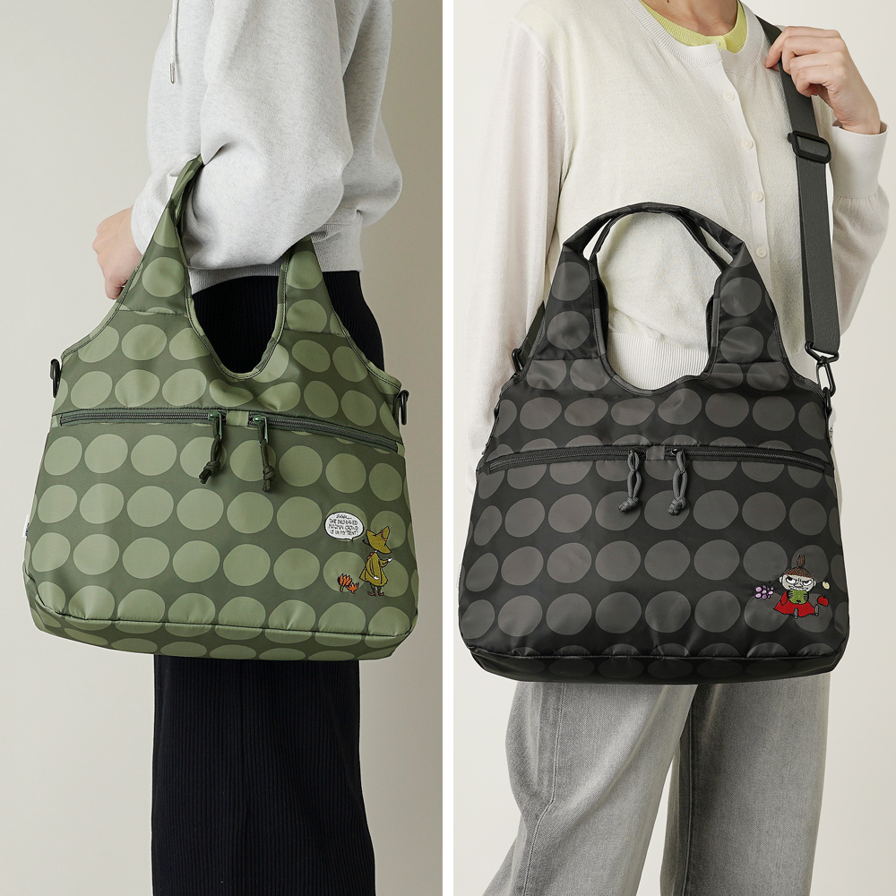 トートバッグ ホーボー バッグ hobobag 大きめ ショルダーストラップ付き レディース 40代 50代 60代 70代 リトルミイ スナフキン ムーミン カーキ ブラック 黒 オリーブ色 刺繍 水玉 ドット キャメル オレンジ 紫 藤色 パープル 水色 ブルー