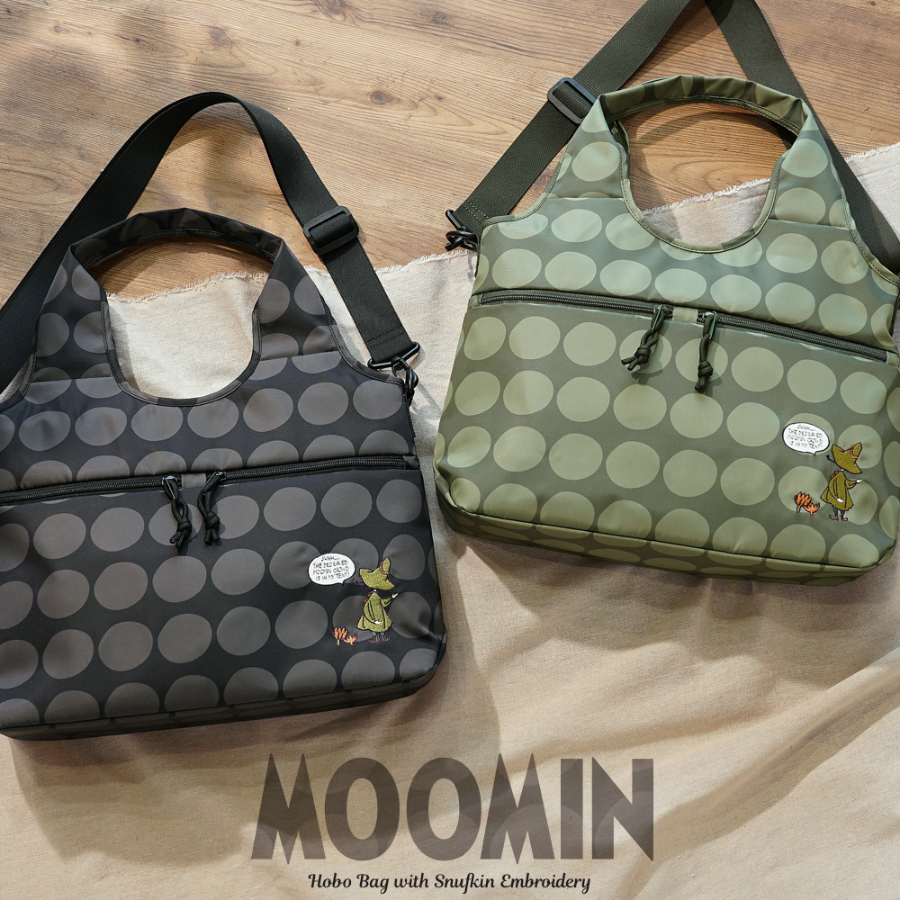 トートバッグ ホーボー バッグ hobobag 大きめ ショルダーストラップ付き レディース 40代 50代 60代 70代 スナフキン ムーミン カーキ ブラック 黒 オリーブ色 刺繍 水玉 ドット