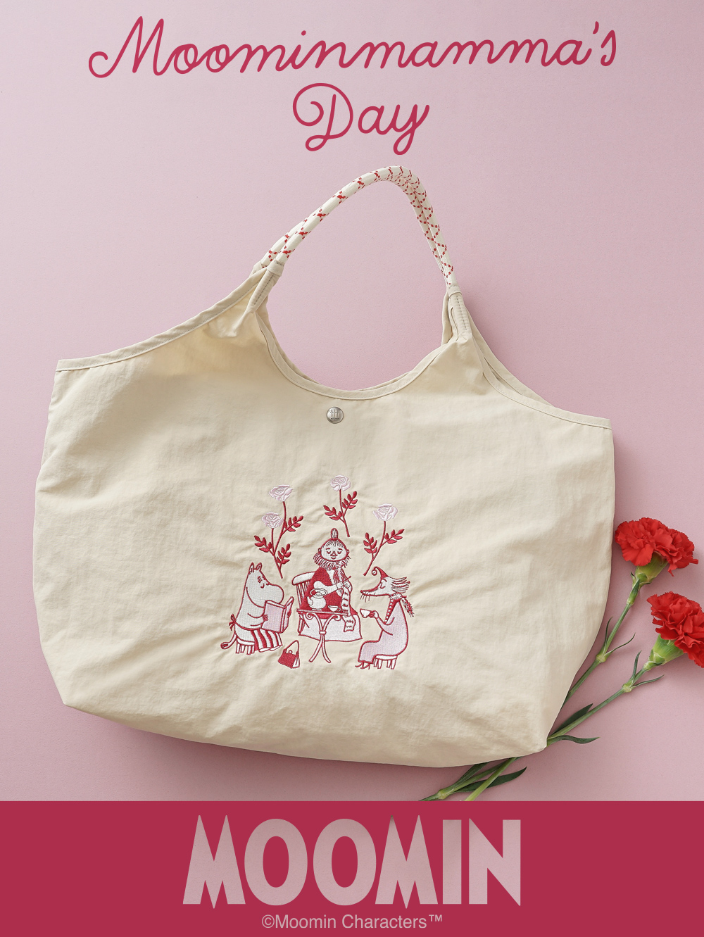 リトルミイ 限定 ムーミン 刺繍 リッチ刺繍 リトルミイ  レッド トートバッグ エコバッグ 超軽量  軽い 撥水 たためる マザーズバッグ