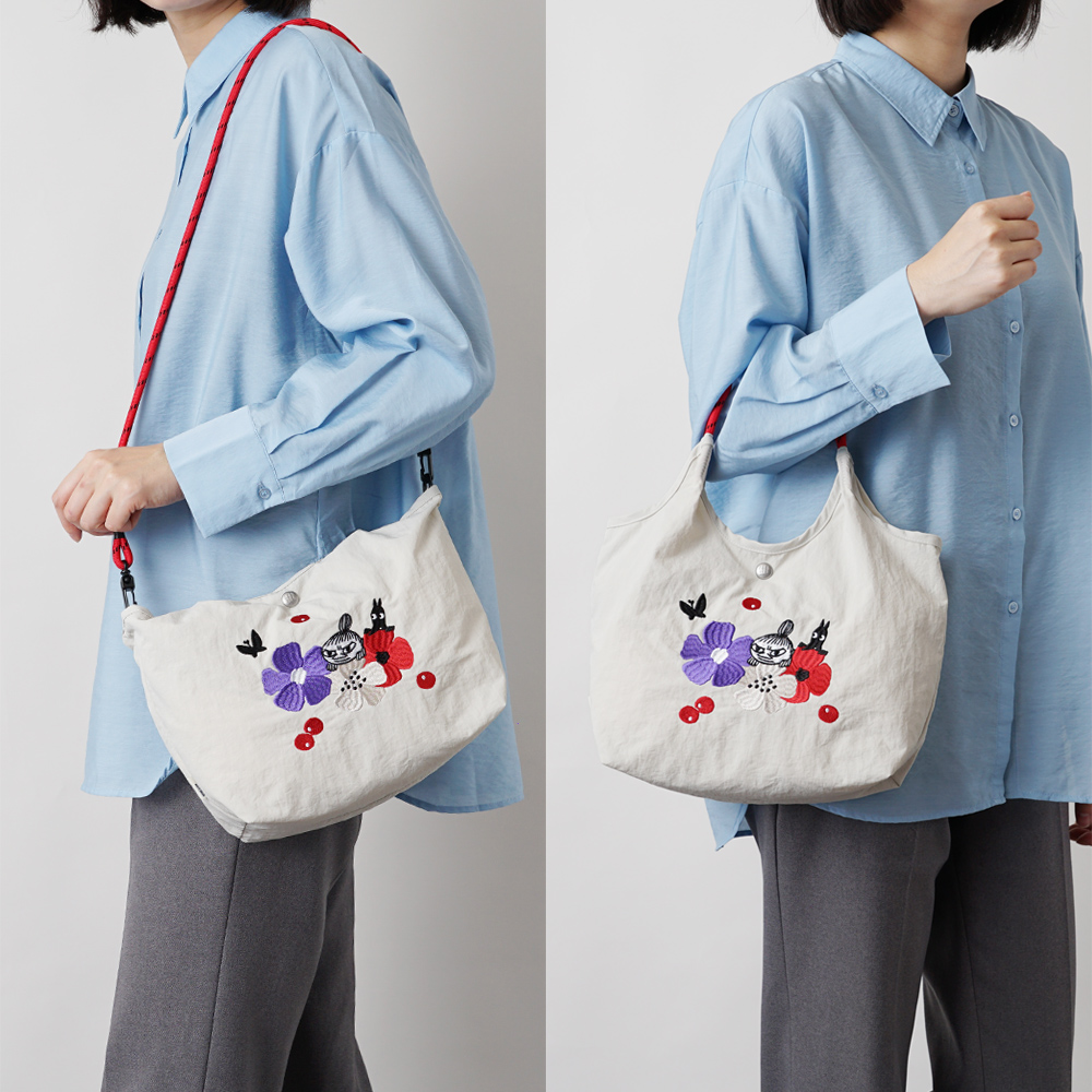 ニンニ アンリームーミン ソフス リトルミイ 限定 ムーミン 刺繍 リッチ刺繍 ミイ スナフキン 赤 レッドショルダートート ミニショルダーバッグ 外せるストラップ 軽量 超軽量 北欧デザイン かわいい スタイリッシュ 軽い 撥水 たためる プレゼント