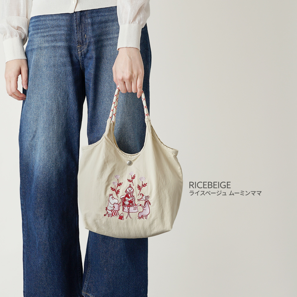 ニンニ アンリームーミン ソフス リトルミイ 限定 ムーミン 刺繍 リッチ刺繍 ミイ スナフキン 赤 レッドショルダートート ミニショルダーバッグ 外せるストラップ 軽量 超軽量 北欧デザイン かわいい スタイリッシュ 軽い 撥水 たためる プレゼント