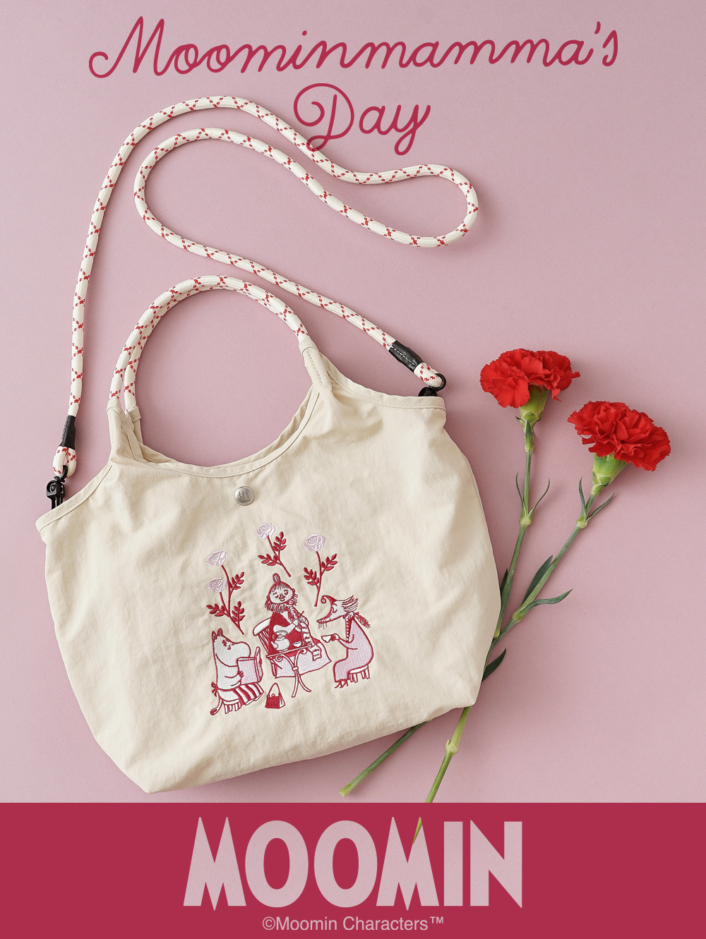 ニンニ アンリームーミン ソフス リトルミイ 限定 ムーミン 刺繍 リッチ刺繍 ミイ スナフキン 赤 レッドショルダートート ミニショルダーバッグ 外せるストラップ 軽量 超軽量 北欧デザイン かわいい スタイリッシュ 軽い 撥水 たためる プレゼント