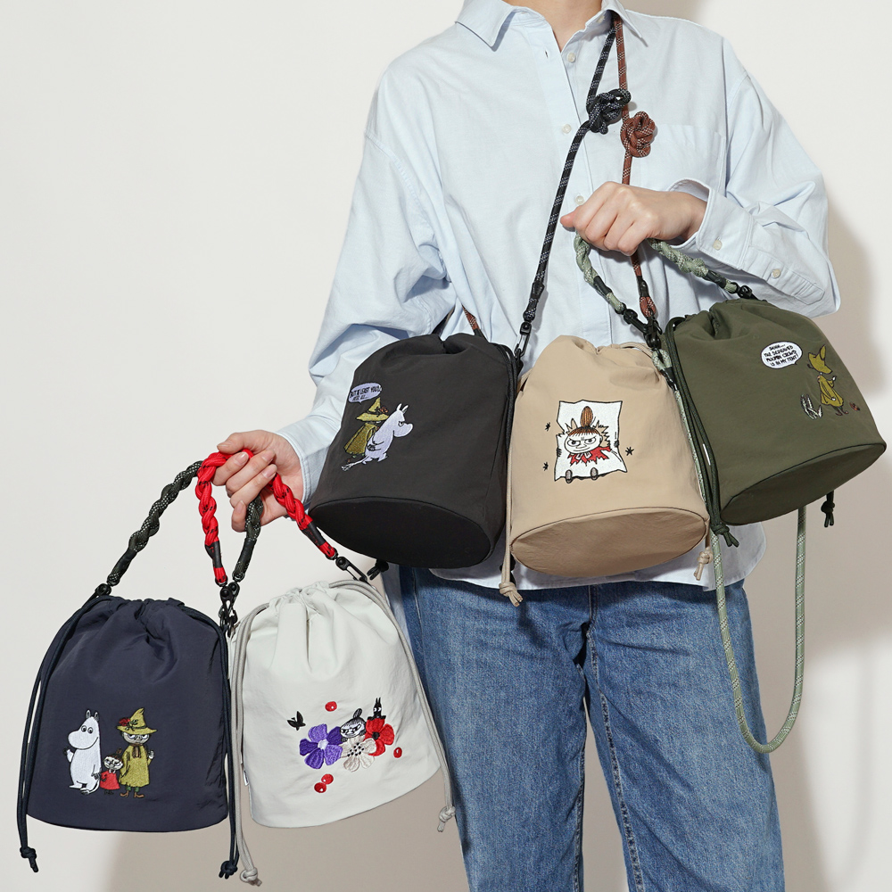 ムーミン リトルミイ スナフキン MOOMIN 巾着バッグ 2way ショルダーバッグ トート 外せるストラップ 軽量 超軽量 北欧デザイン かわいい スタイリッシュ 軽い 撥水 たためる プレゼント