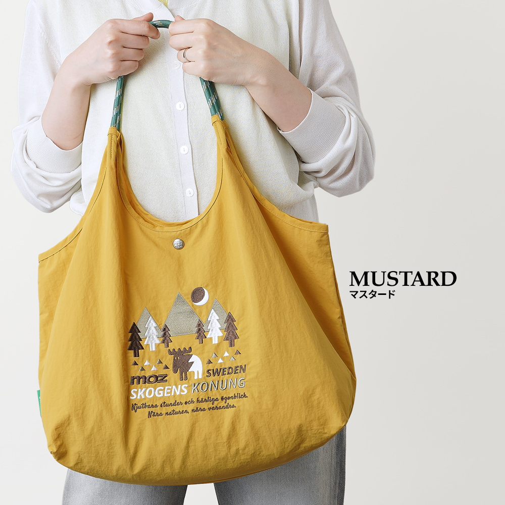 刺繍トートバッグ エコバッグ 北欧テイスト チロリアン モズ moz mozu mos エルク 超軽量  軽い 撥水 たためる マザーズバッグ