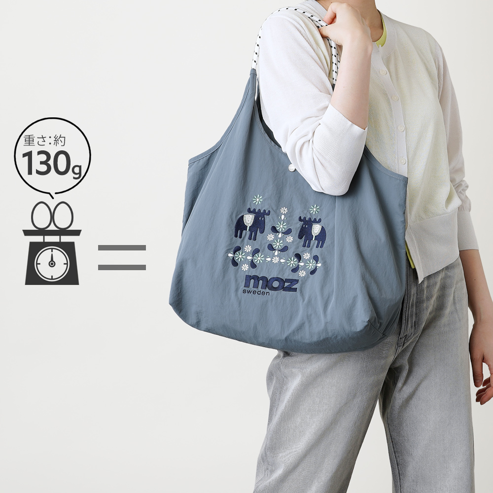 刺繍トートバッグ エコバッグ 北欧テイスト チロリアン モズ moz mozu mos エルク 超軽量  軽い 撥水 たためる マザーズバッグ