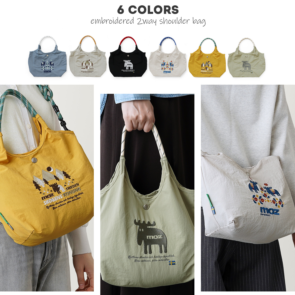 2wayバッグ ショルダーバッグ 刺繍トートバッグ moz mozu mos モズ チロリアン エルク 北欧デザイン 人気 おすすめ 超軽量  軽い 撥水